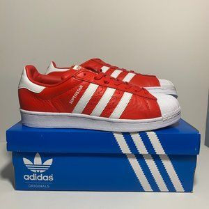 MEN'S ADIDAS SUPERSTAR SHOES RED WHITE SHELL TOE